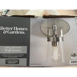 Better Homes & Gardens metal/glass Safford Wall Sconce Satin Nickel Finish NEW